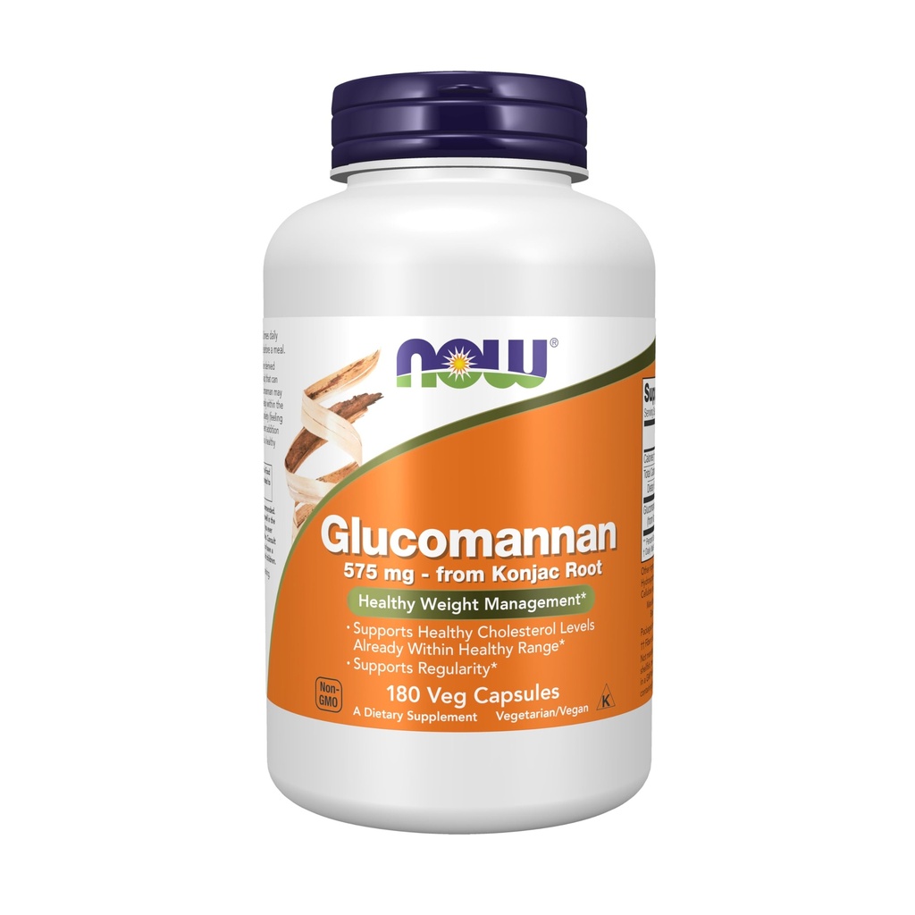NOW Integratori alimentari, Glucomannan (Amorphophallus konjac) 575 mg, Supporti Regolarità*, Gestione del peso sano*, 180 capsule di Veg