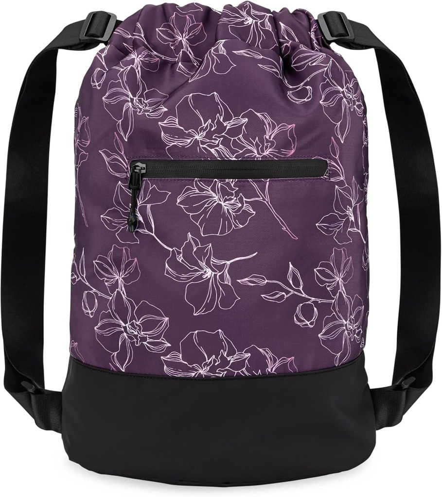 GOMOYO Flex Cinch Drawstring Gym Bag per le donne | Plum - Fiori | 18" x 14" x 7"