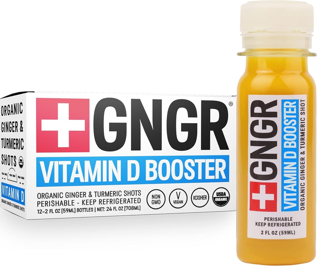 +GNGR Vitamina D Booster – Tropical Immunity Booster Edition Cold-Pressed Ginger Shot with Pineapple, Passion Fruit, Orange, Turmeric & Vitamin D3. Mood, Immunity & Energy.