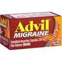 Advil Migraine Pain Reliever, Solubilized Ibuprofen 200mg, 80 Count, Liquid Filled Capsule, Potente Rilievo di Migrania