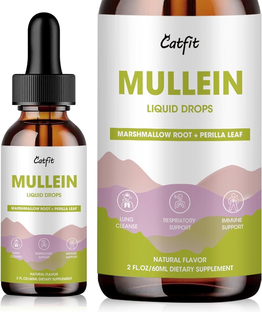 Gocce di Mullein per polmoni – Estratto di foglie di Mullein con radice di Marshmallow, Perilla & Astragalus per il supporto respiratorio, Boost Immune & Lung Detox, Formula naturale di erbe, Vegan, 2 fl oz