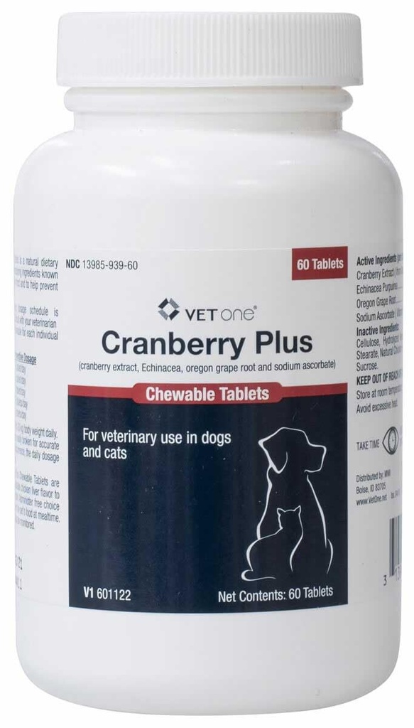 Vet One Cranberry Plus for Dogs & Cats - Urinary Tract & Bladder Support - 60 compresse da masticare