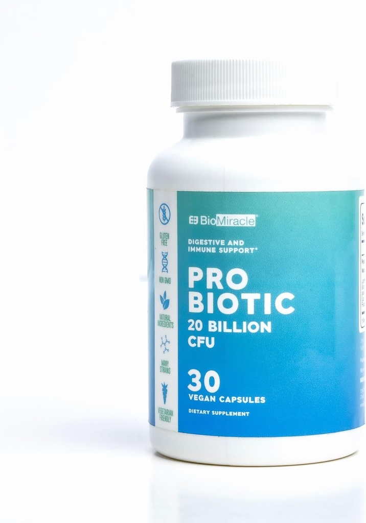 BioMiracle Pro Biotic 20 miliardi di CFU, Gluten Freee, Non OGM, Ingredienti Naturali, Molte Straine, Per vegetariani.