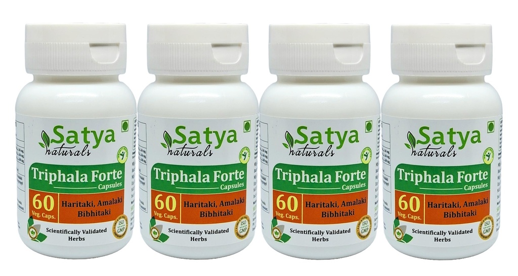 Triphala Forte Capsule 500 mg. 60 Veg. Capsule | Amalaki, Haritaki, Bibhitaki Estratto di capsule per uomini e donne | Ayurvedic Herbal Supplement/Rimedies | 10:1 Forte (4 Bottiglie di 60 capsule)