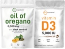Micro Ingredienti Olio di Oregano Softgels 6.000mg Per Serving & Vitamina D3 5000 IU Bundle Pack | 4X Strength Carvacrol & Thymoquinon | Vitamina D come Cholecalciferol