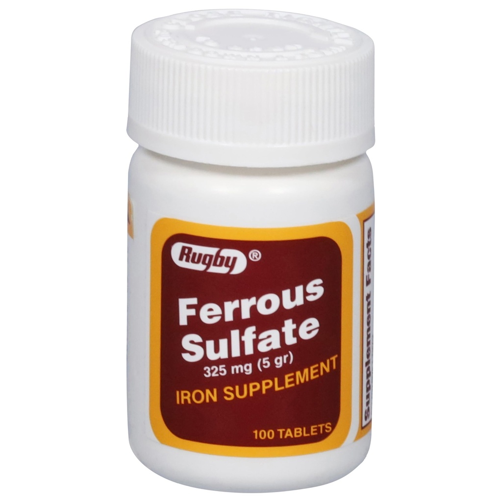 Rugby Ferrous Sulfate 325mg compresse - Supplemento di ferro per le donne e gli uomini - 100 conte (1 confezione)