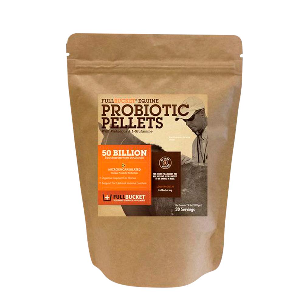 FullBucket Equine Probiotic Pellets con Saccharomyces boulardii per cavalli sotto alta tensione o per cavalli con problemi digestivi in corso; 20x Più concentrati e 50 miliardi di CFU - 30 Serve
