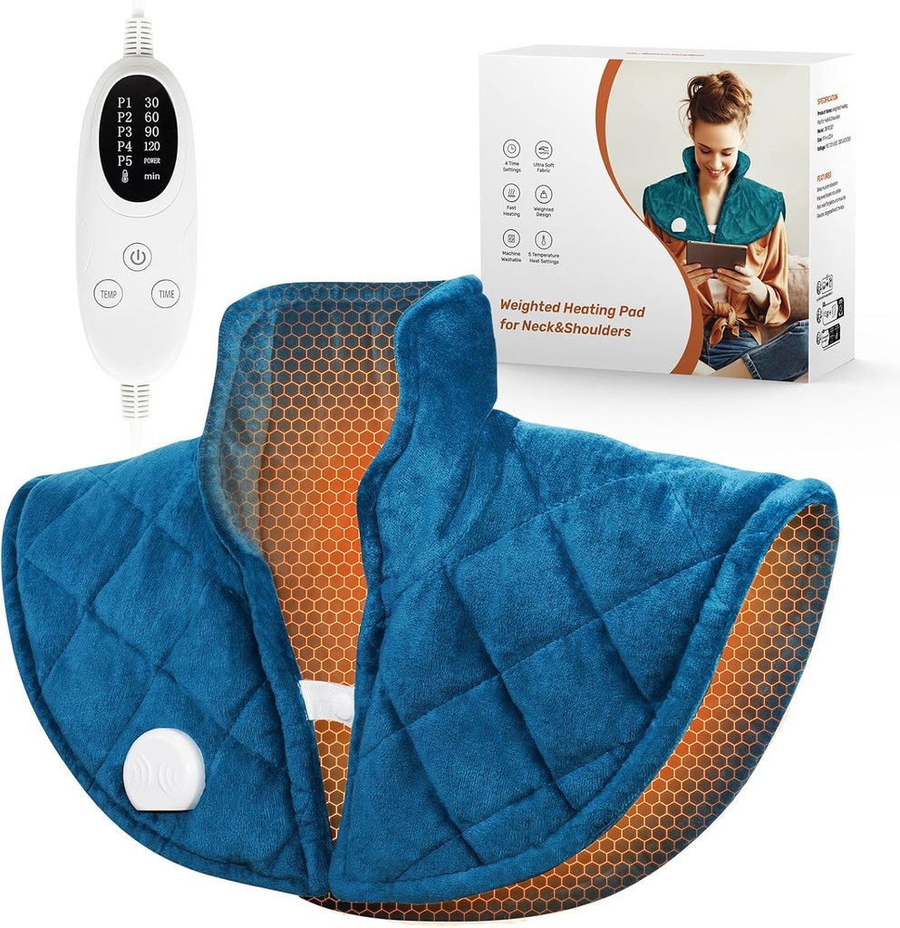 Pad riscaldante ponderato per il collo e le spalle e la schiena, 2.5lb coperta riscaldamento Pad per il sollievo del dolore posteriore, Spalla riscaldante Pad con 5 impostazioni di calore, 4 impostazioni del timer, San Valentino regali per le donne uomini