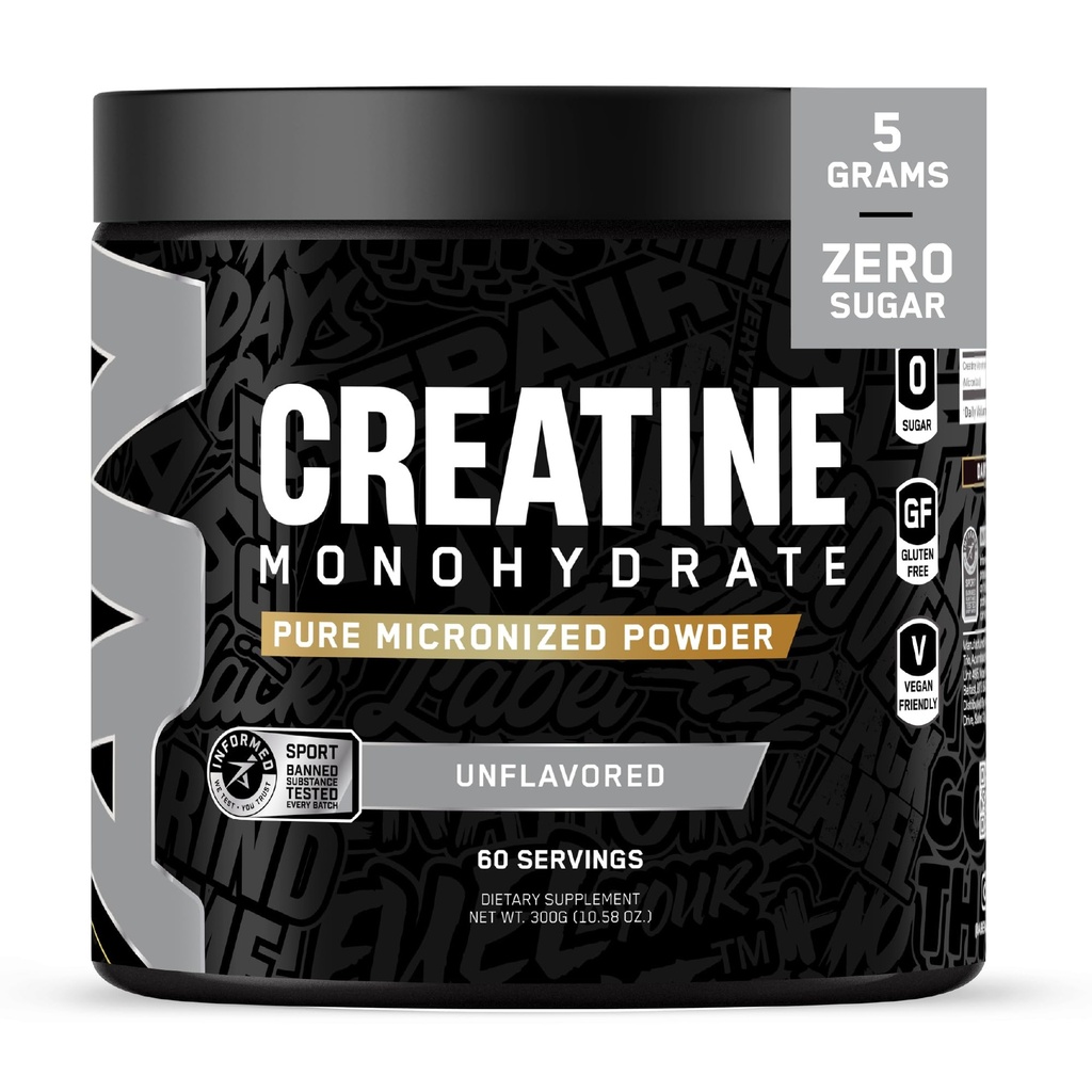 Tutto nero Creatina Monhydrate | 60 Serve | Polvere di aminoacidi micronizzata | Energia cellulare | Funzione cognitiva | Gluten-Free e Keto Friendly