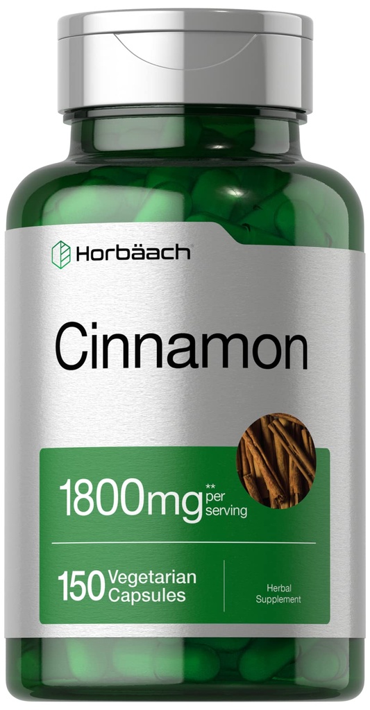 Horbäach Cinnamon Capsule 1800mg | 150 Count | Ceylon Cinnamon Supplemento | Vegetariano, Non OGM, Gluten Free
