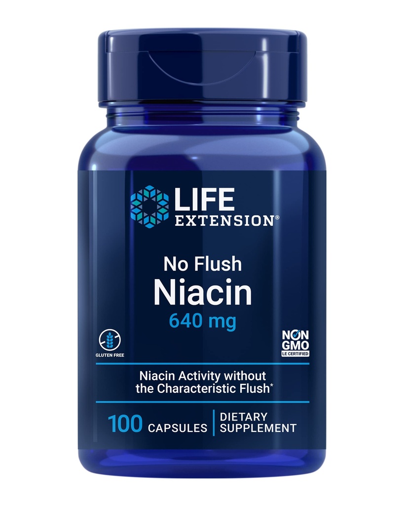 Estensione della vita Nessuna niacina liquida, B3 per la salute del cuore, il colesterolo e il supporto energetico, Non OGM, senza glutine, 100 capsule