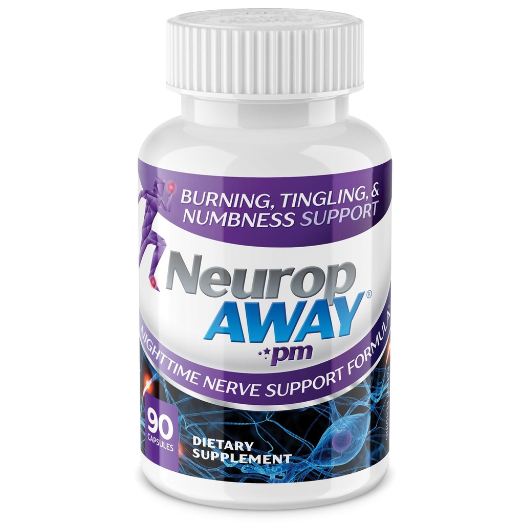 NeuropAWAY Nerve Support PM, con acido lipoico R-Alpha per aiutare a fornire sollievo Nerve in appena 5 giorni, Acetyl-L-Carnitina, Theanine, Melatonina e Methylcobalamin, 90 capsule