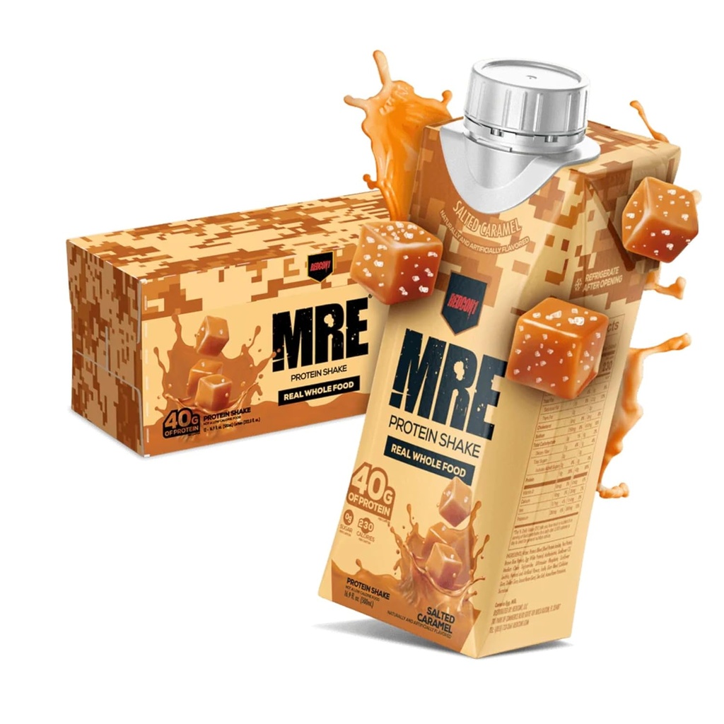 REDCON1 MRE Pronto a Bere Agiti di Proteine, Caramel salato - Bevande di Proteine con Fonti Alimentari Intere - Zucchero Free RTD Shake Formulato per Athletes Fuel a Any Time (12 Pack)