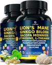 Capsule Organic Lions Mane Supplemento - 240 Real Mushrooms Lion's Mane Capsules con Ginkgo Biloba Herb, Bacopa Monnieri, L Theanine, L Tyrosine - Complesso di funghi per il benessere quotidiano