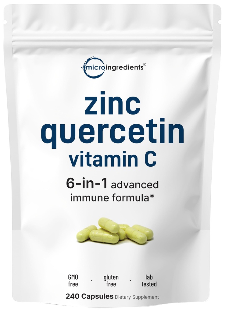Micro ingredienti Quercetina con vitamina C e zinco, 240 capsule | Quercetin 500mg, vitamina C 500mg, zinco 50mg (Picolinato, Citrato, Glycinate, Gluconate) | Integratori di supporto immunitario completi