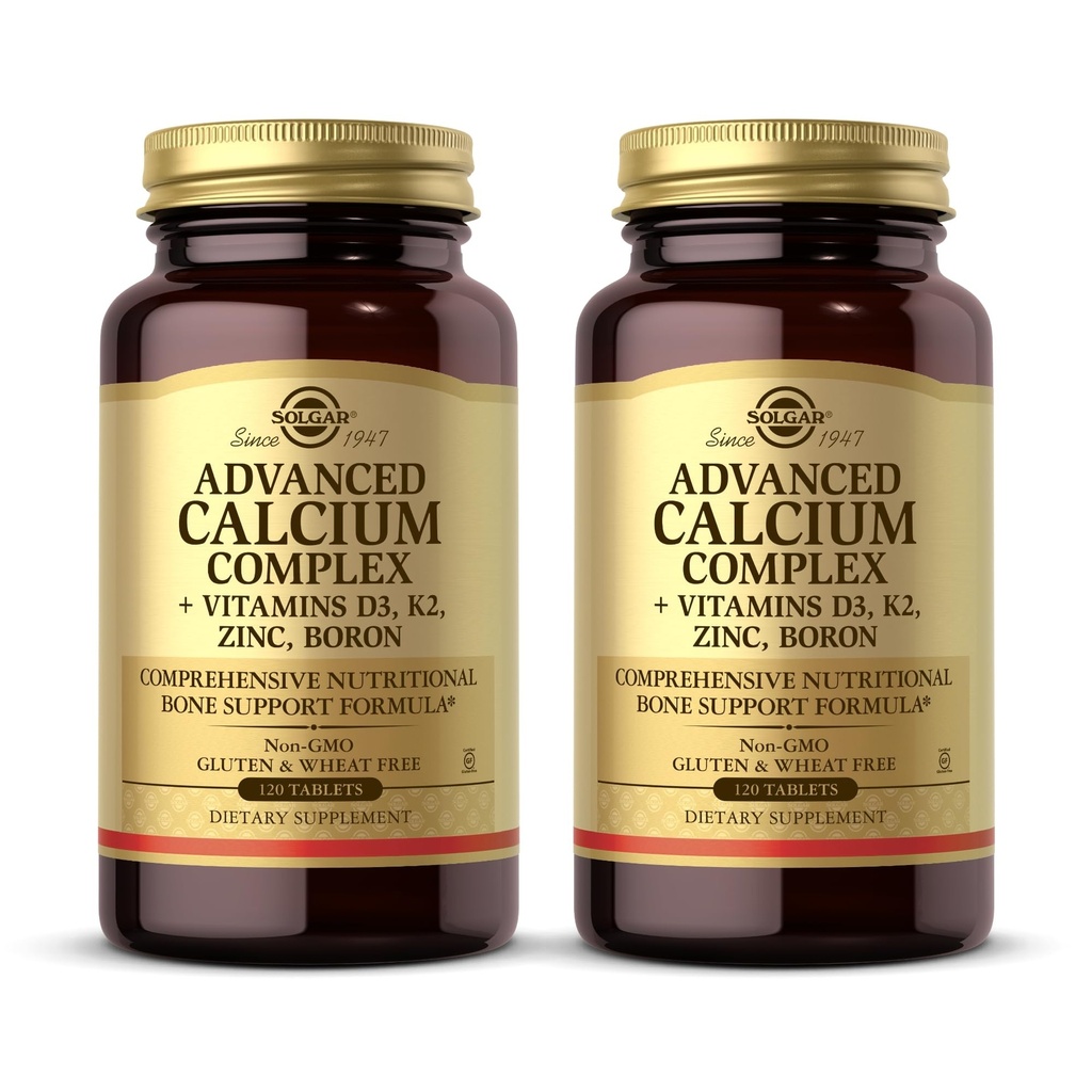 Solgar Advanced Calcium Complex - 120 compresse, Confezione da 2 - con Zinco, Boron, Vitamine D3 & K2 - Non OGM, Senza glutine, Latticini - 60 Total Servings