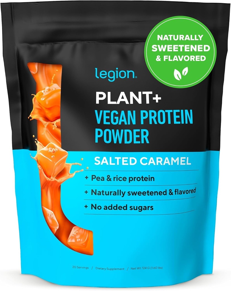 LEGION Plant+ Vegan Protein Powder, Rice and Pea, Plant Based Protein Blend. Gluten Free, OGM Free, Aroma naturale e Aromaed, 20 Serve, 2 Lbs (Saltato Caramel)