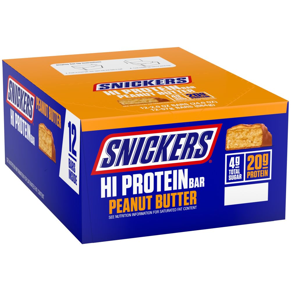 SNICKERS Hi Protein Bar - Burro di arachidi & Caramel, 2.0 oz, Confezione da 12, Alta Proteina, Sani per Adulti