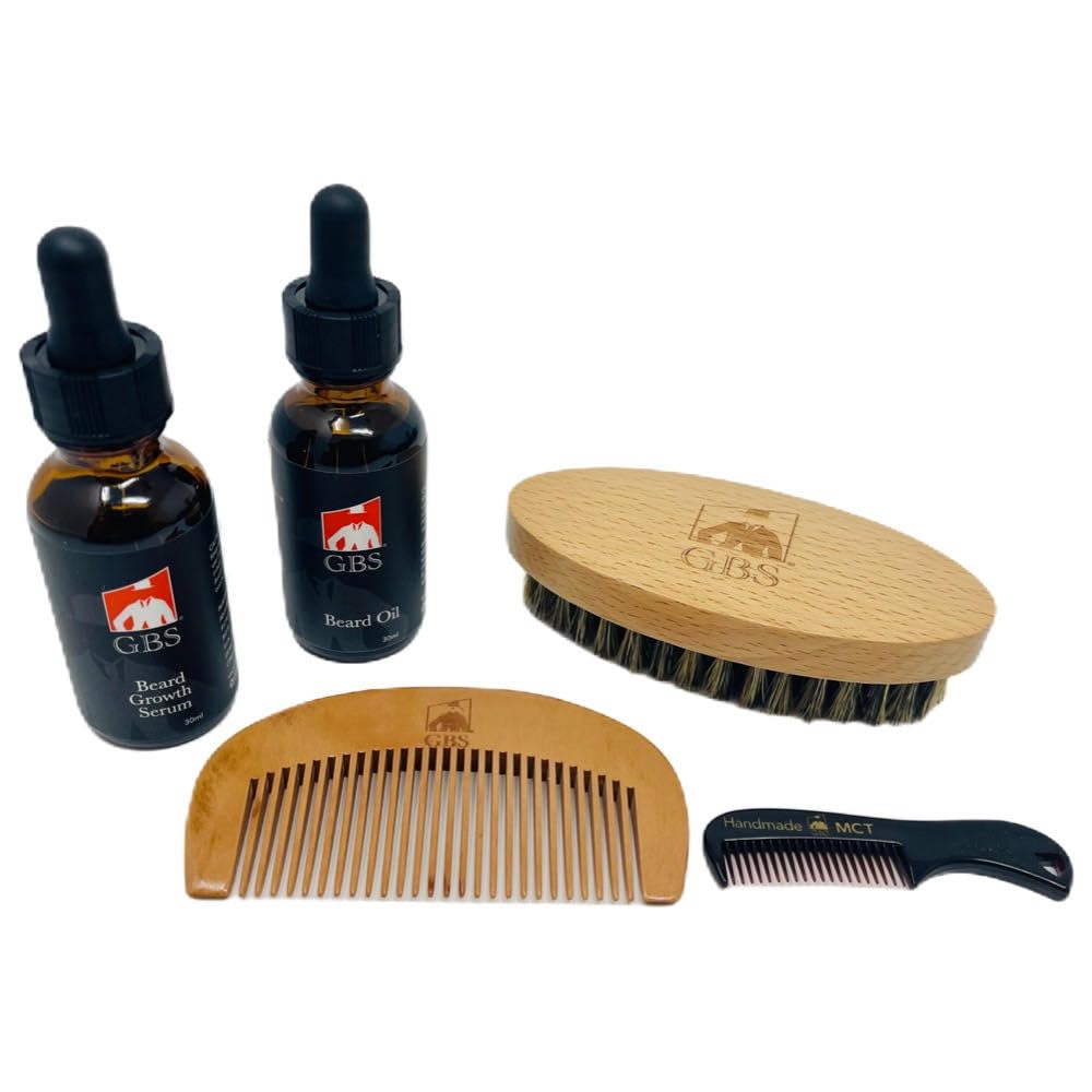 G.B.S All Natural Beard Grooming Set - Include legno Beard Comb, spazzola per cuscinetti da viaggio, e Mustache Comb - Perfetto per qualsiasi texture per capelli