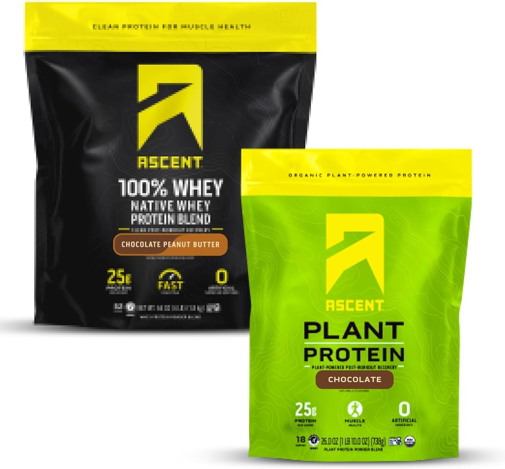 Ascesa di siero + polvere proteica vegetale - Burro di arachidi di cioccolato 4 lb & cioccolato 18 Serve
