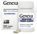 Genexa Clean Acetaminophen PM 500mg Extra Strength, Dye Free Pain Reliever, Nighttime Sleep Aid, Fever Riduttore, 0% Additivi Artificiali, Relieves Headache, Backache, Minor Arthritis Pain, 100 compresse