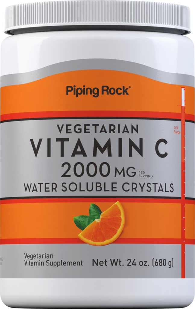 Piping Rock Vitamin C Powder | 24 oz | 2000mg | Cristalli solubili in acqua | come acido ascorbico | Vegetariano, Non OGM, Integratore senza glutine