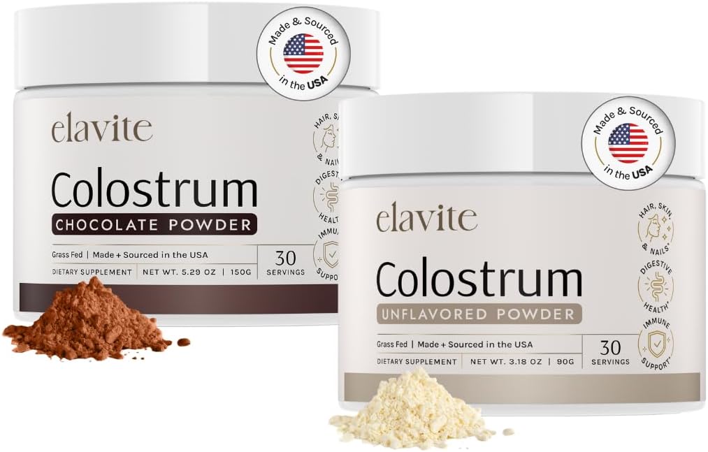 Bovine Colostrum Powder (60 Servings) Bundle Grass Fed Colostrum for Women & Men - Supplemento per capelli sani, pelle e unghie - Cioccolato e aromatizzato - Made in Italy