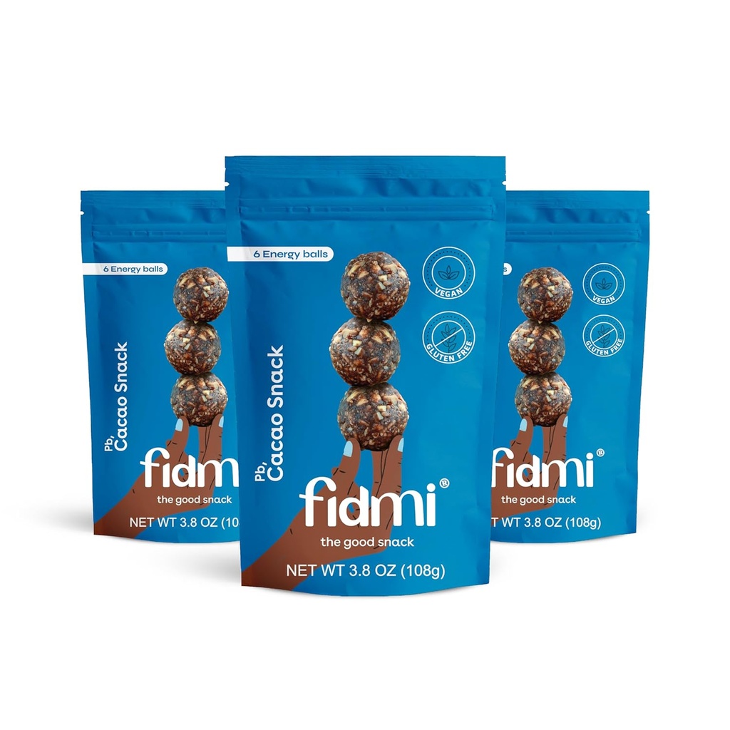 Fidmi Snack Protein Energy Balls Cacao | VEGAN – Gluten Free – Plant Based – Superfood (Cacao) - Tutti gli ingredienti naturali - Snack Size Bites 3.8 oz (3 contare)