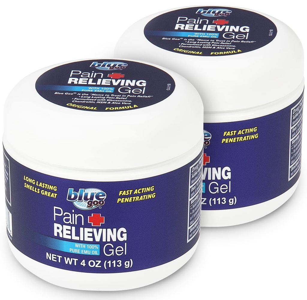 Gel per la levigatura del dolore del goo blu – per la schiena, il collo, il muscolo e il dolore comune, il raffreddamento ad azione rapida e il sollievo allenitivo con olio Emu puro al 100%, 4 oz (2 pacchetto)