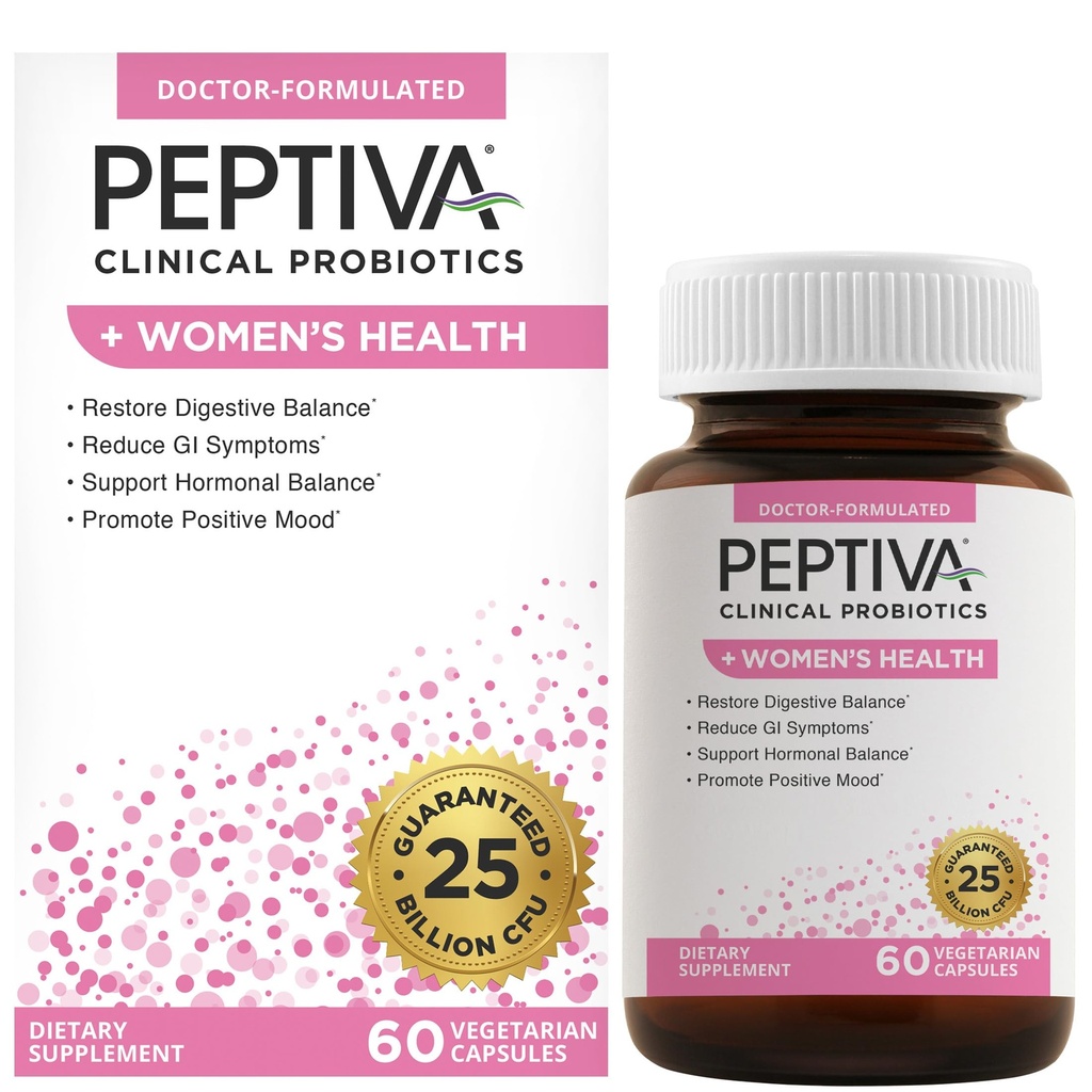Probiotici Peptiva per la salute delle donne - Supporto probiotico e digestivo delle donne, 25 miliardi di CFU, Probiotici Multi-Strain, Lactobacillus Acidophilus, Bifidobacterium - 60 capsule vegetariane