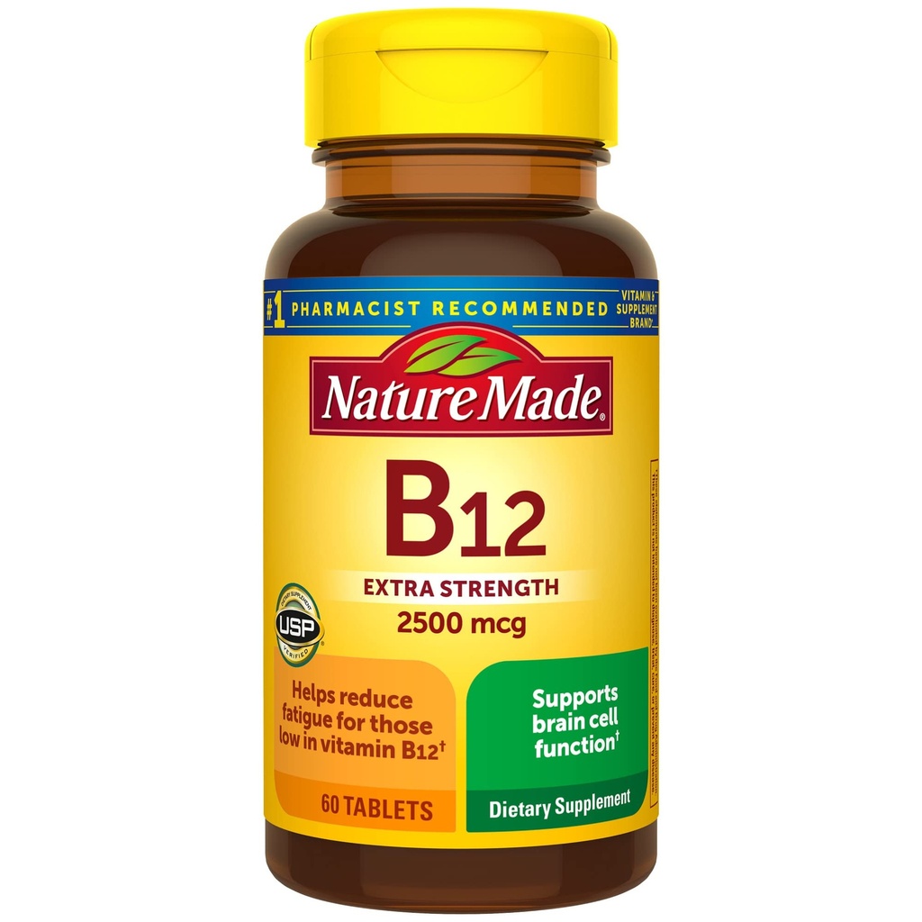 Vitamina B12 2500 mcg, Integratore alimentare per il supporto al metabolismo energetico, 60 compresse, alimentazione di 60 giorni