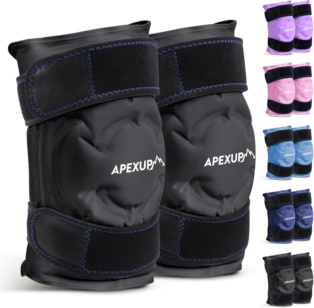 Pacchetto di ghiaccio APEXUP per il sollievo del dolore del ginocchio, grande avvoltoio riutilizzabile dopo la chirurgia, gel flessibile Cold Pack per le lesioni, sollievo del dolore per la schiena, spalla, gomito, caviglia e gamba (nero, XXL, 2PK)