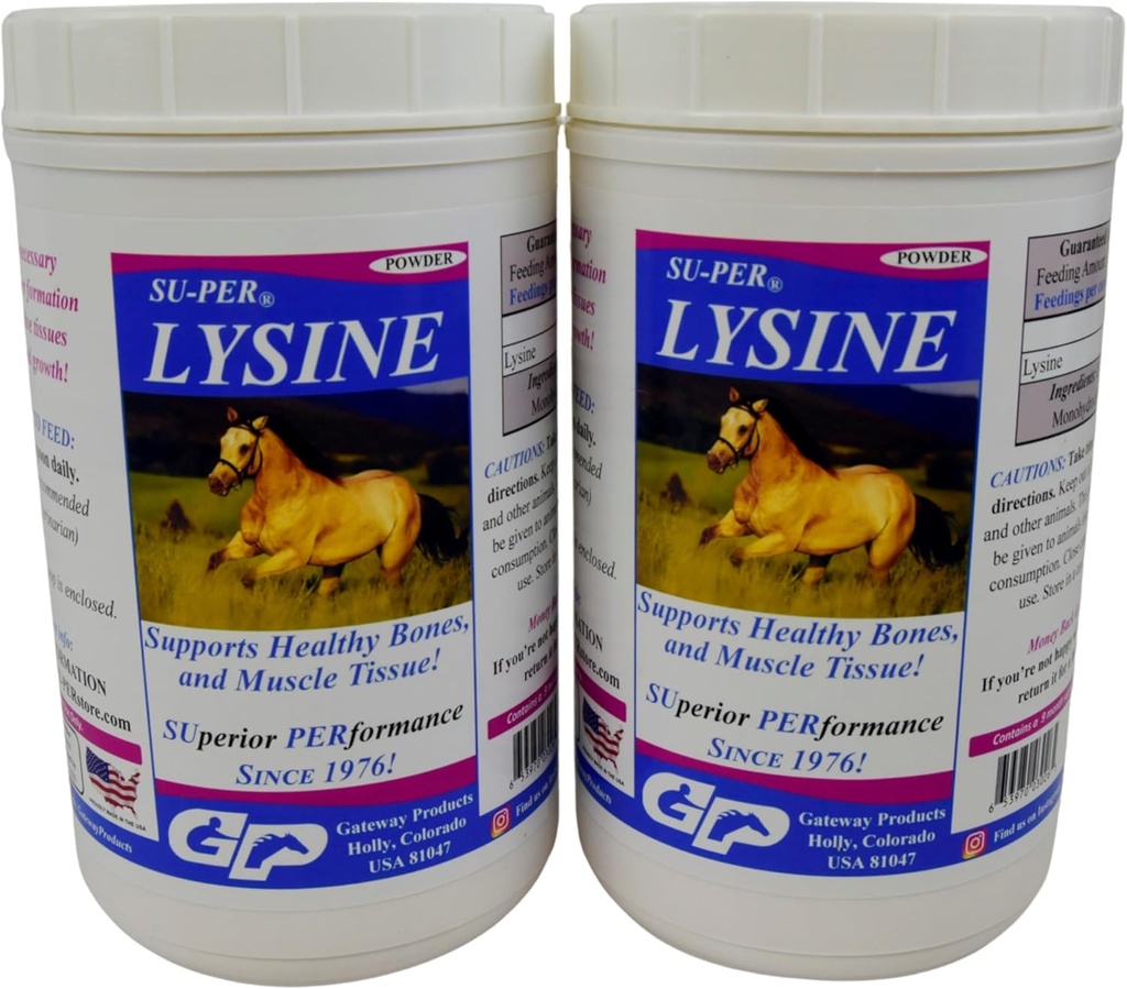 SU-PER Lysine Supplement for Horses - Supports Healthy Bones & Muscle Tissues - Equine Essential Amino Acid - 2.5 Pound, (2 Pack)