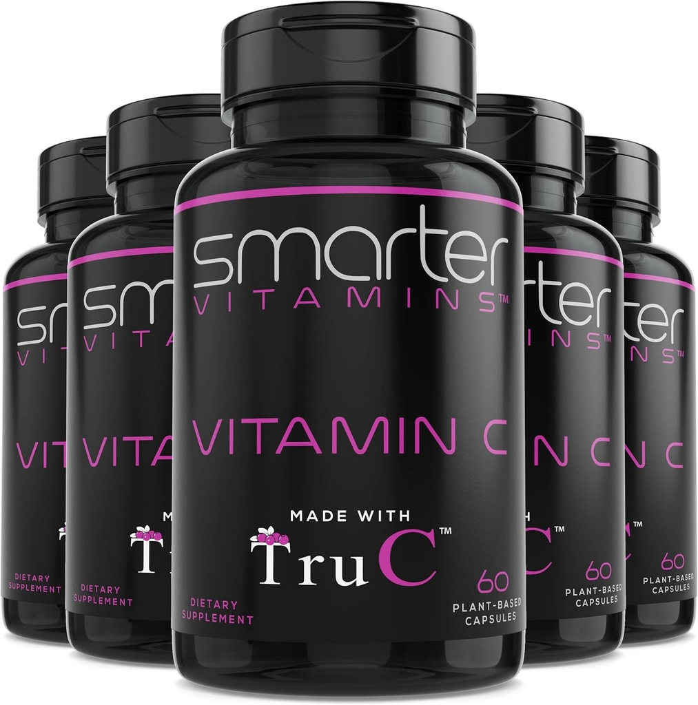 (5 Pack) Vitamina C di alimenti integrali crudi da bacche, antiossidanti premium, bioflavonoidi e polifenoli, 300 capsule vegane