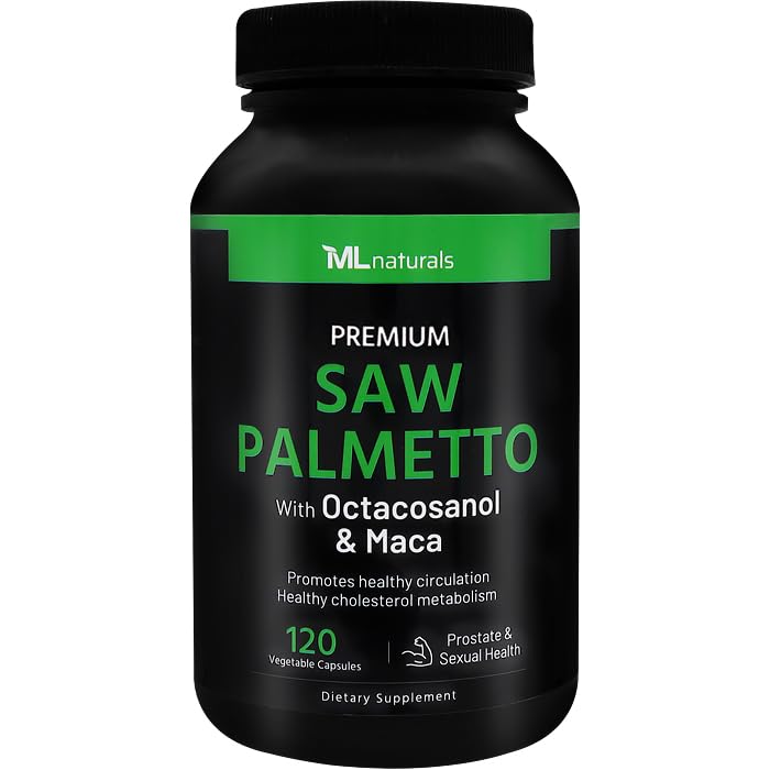 ML Naturals Saw Palmetto 1000 mg 120 capsule vegane. 3 in 1. Qualità Premium con Octacosanol & Maca. prostata, salute urinaria, salute circolatoria, energia naturale, NSF-Certified & cGMP-Compliant