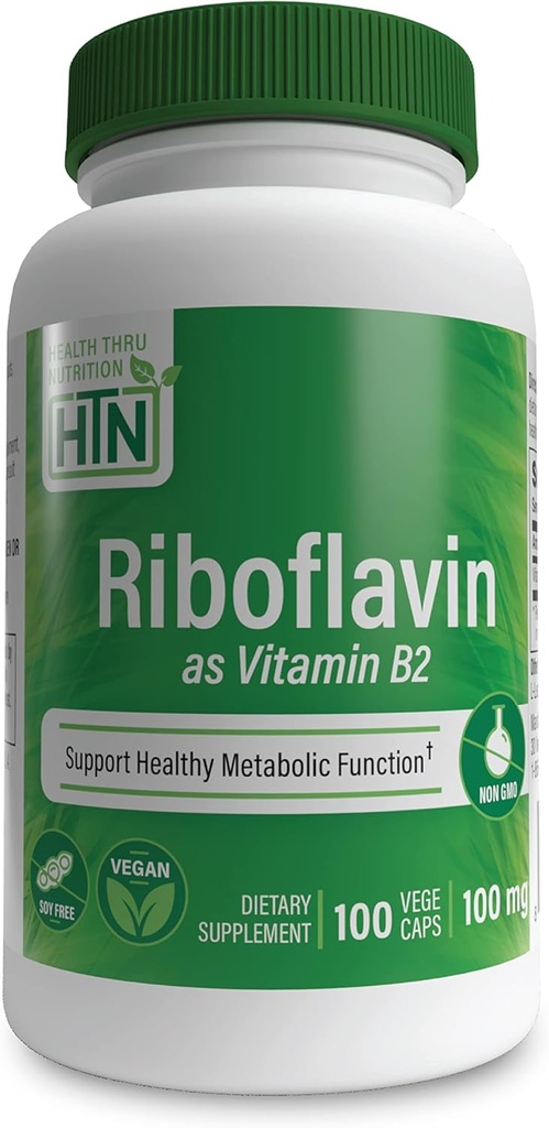 Salute Thru Nutrition Riboflavin 100mg Vitamin B2 100 Vegecaps | Supporta la funzione metabolica dell'energia sana e il sistema nervoso | 3rd Party Tested | Soy & Gluten Free Hypoallergenic