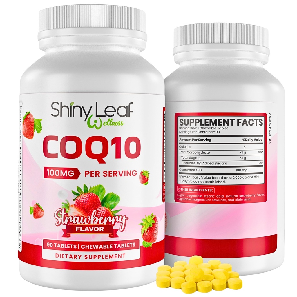 Shiny Leaf CoQ10 100mg - Chewable CoQ10 Supplemento - Coenzyme Q10 per la salute e l'energia del cuore - Natural Co Q 10 Supplemento per il benessere cardiovascolare - 100mg Chewable Tablets, 90 compresse, Made in USA