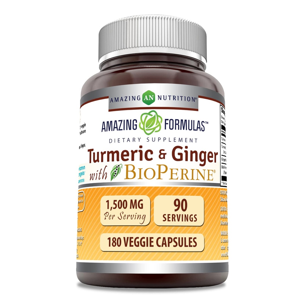 Stupefacente formula curcumina e zenzero con BioPerine Supplemento | 1500 Mg Per Serving | 180 capsule vegetali | Non OGM | Gluten Free | Made in USA | Ideale per vegetariani