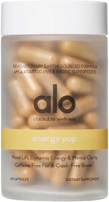 Alo Yoga Energy Pop - Caffeina-Free Energy Boost con Riboflavin, Niacin & ENXTRA | Migliora la messa a fuoco, Mood & produttività, (60 capsule)
