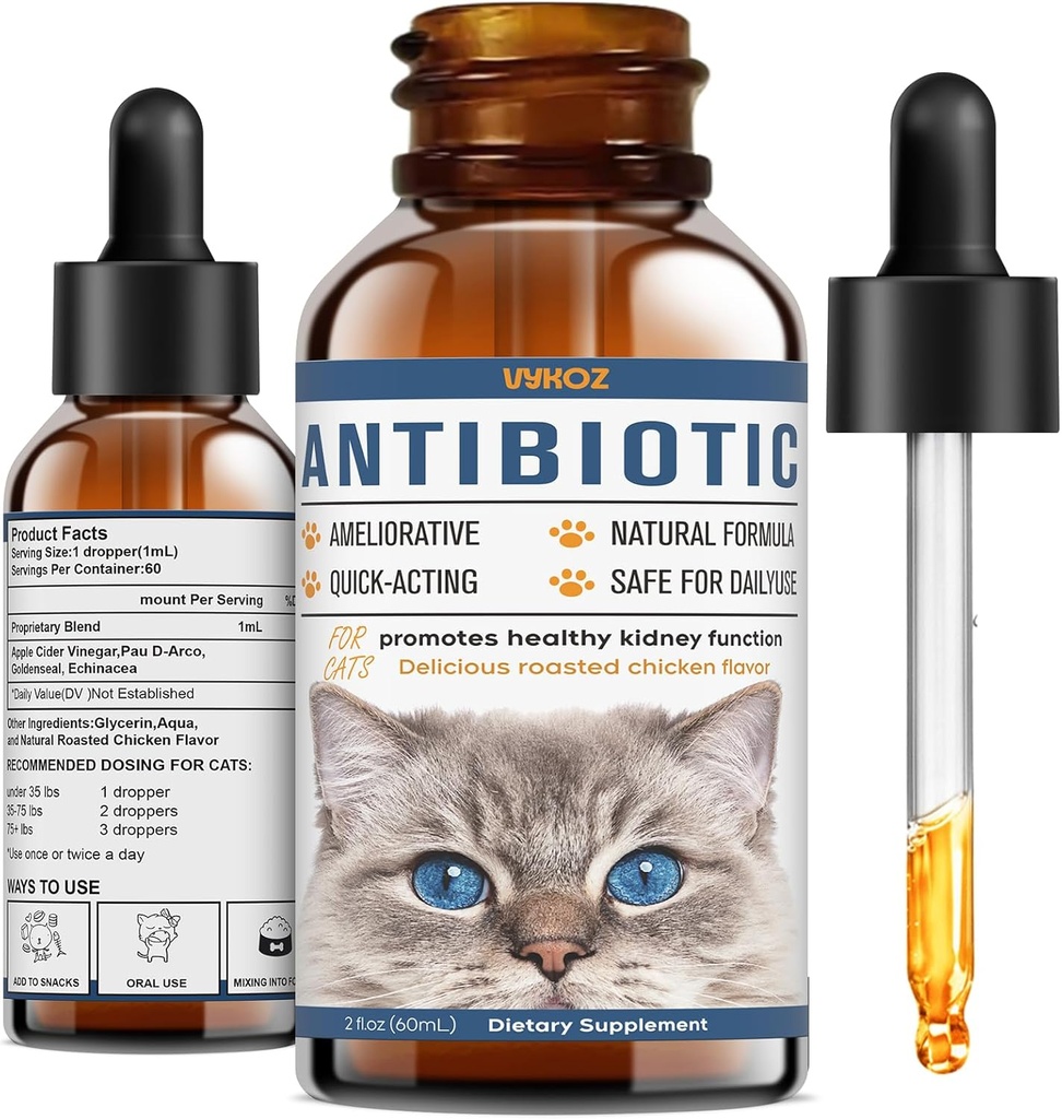 Antibiotici per Gatti - Antibiotici Natural Cat per Allergy Itch Relief, Immune Boosting - Antibiotici per Boosting Immune, Infezioni del tratto urinario - Vitamine supplementari per Gatto e Cane, 2 fl oz