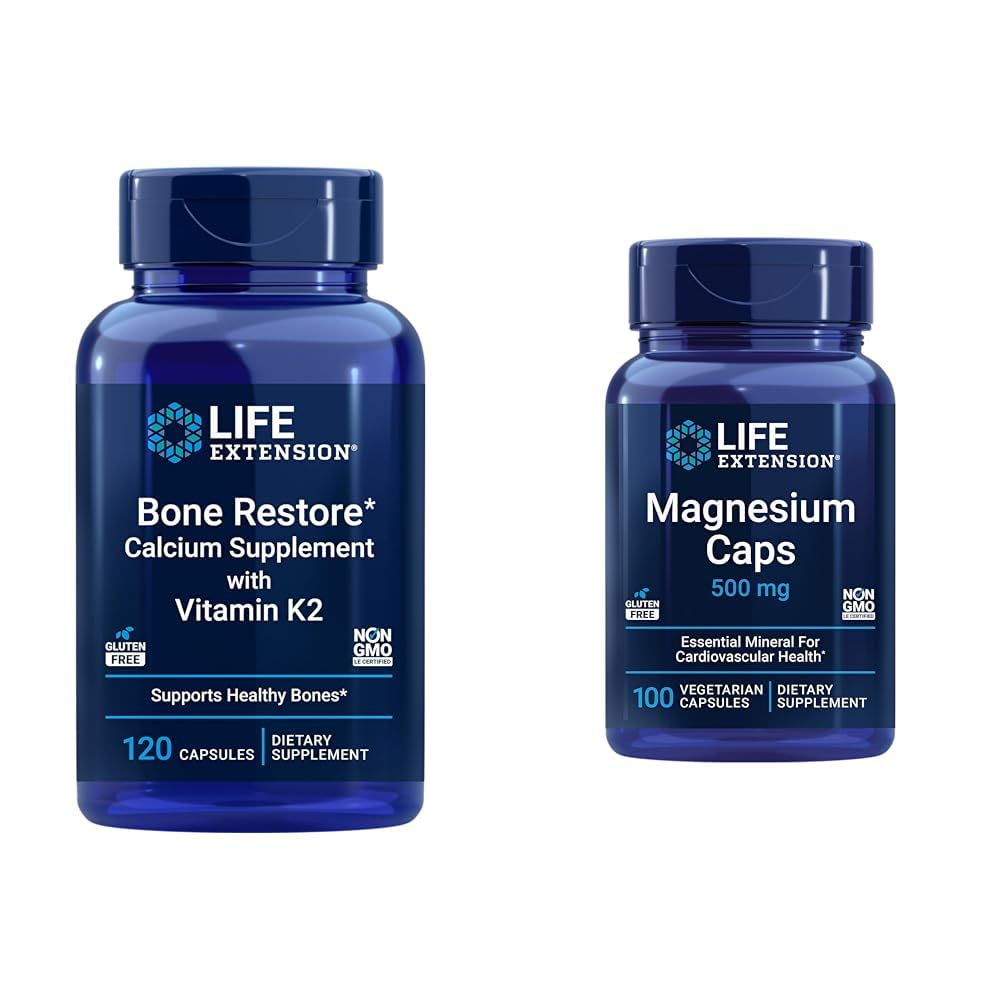 Estensione della vita Bone Restore + Vitamina K2 Vitamine & Minerali Mantenere Bone Salute & Forza & Magnesio Caps, 500 mg, Magnesio Ossido, Citrato, Succinato, Salute del cuore, Bones sano