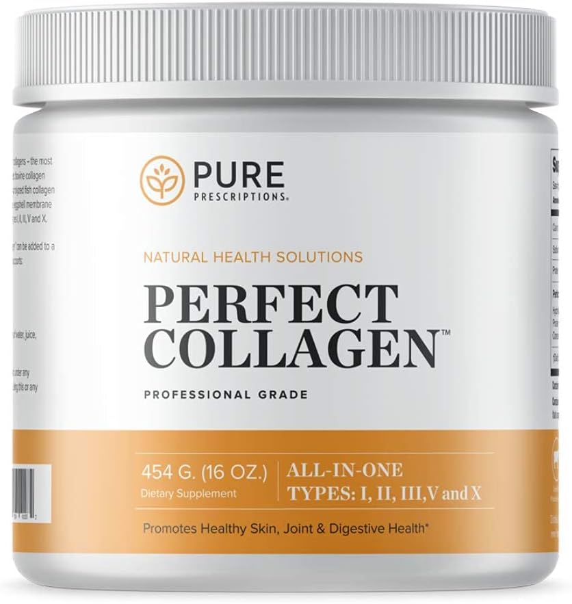 Pure Hydrolyzed Multi Collagen Peptides Protein Powder Supplement - Tipi I, II, III, V, X - 5 tipi di erba Fed, Wild Caught Food Sourced Collagen - 16 oz Pouch - Flavorless