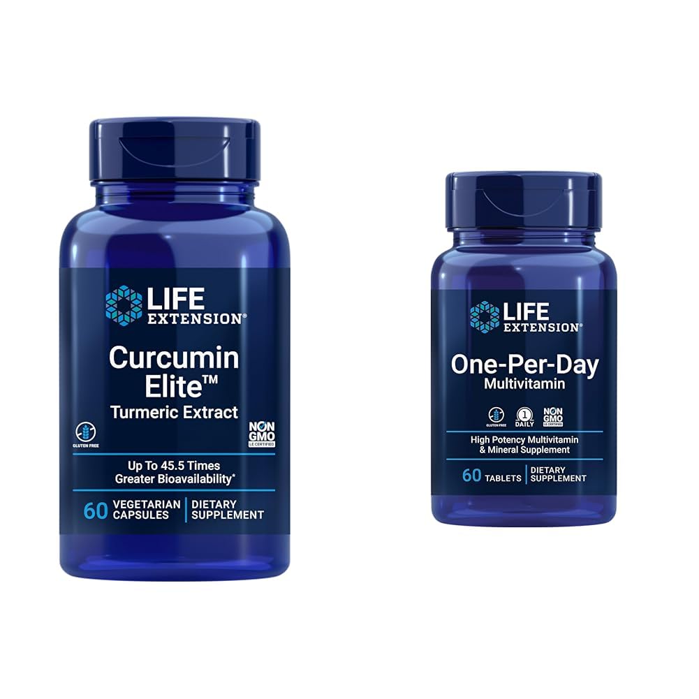 Estensione di vita Curcumin Elite Turmeric Extract, promuove una risposta infiammatoria sana & One-Per-Day Multivitamin – imballato con oltre 25 vitamine