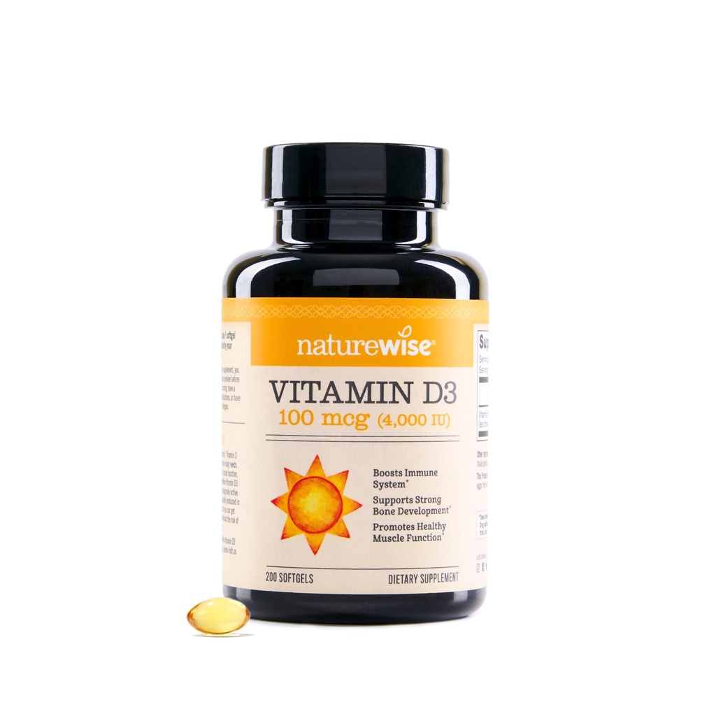 NatureWise Vitamin D3 4000iu (100 mcg) Fornitura di 200 giorni per il supporto immunitario, Funzione muscolare sana, e Bone Salute - Non OGM, Gluten Free in Organic Extra Virgin Olive Oil, (Mini Softgel), 200 Conte