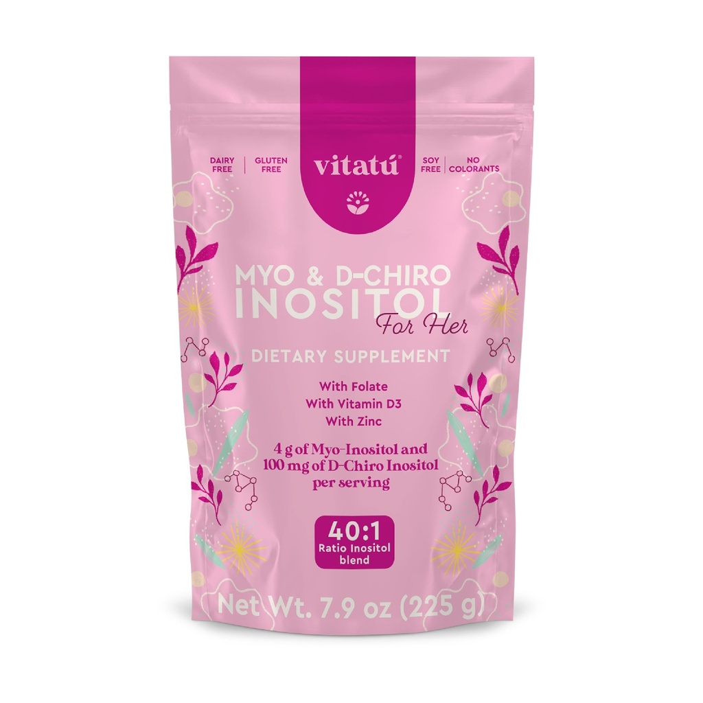 | Myo Inositol (4g) & D-Chiro Inositol (1g) Miscela ideale 40:1 | Durata 45 giorni | con acido folico + vitamina D3 + zinco, Integratore alimentare a polvere per le donne (225 g)