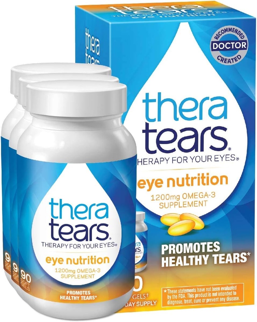 TheraTears 1200mg Omega 3 Supplemento per la nutrizione degli occhi, trigliceride organico trigliceride olio di pesce e vitamina E, 90 conte (pacchetto di 3)