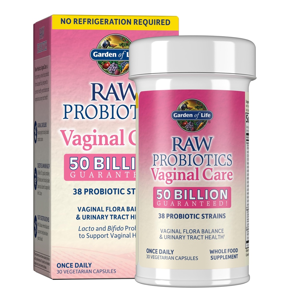 Garden of Life Raw Probiotics Vaginal Care - 50 miliardi di CFU - 38 Strains Probiotici - Supporta Vaginal & Urinary Tract Health - Shelf Stable - 30 Capsule Vegetariani