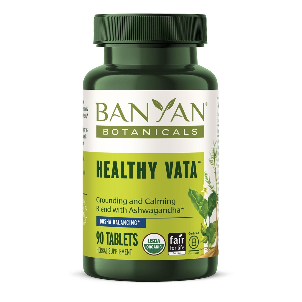Banyan Botanicals Healthy Vata – Integratore di erbe organico con Ashwagandha, Shatavari & Altri Erbe ayurvediche per calma e benessere bilanciato* – 90 compresse – Non OGM Sostenibilmente Sourced Vegan