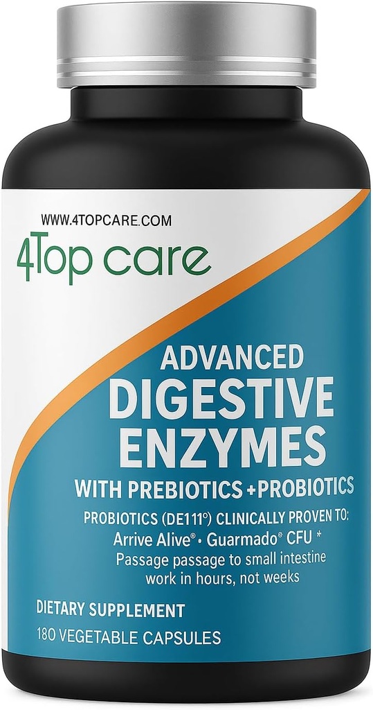Enzimi digestivi H4U: Soluzione di salute ultima con probiotici, prebiotici e enzimi per donne e uomini. Questo supplemento di enzima vegetariano contiene 180 capsule.
