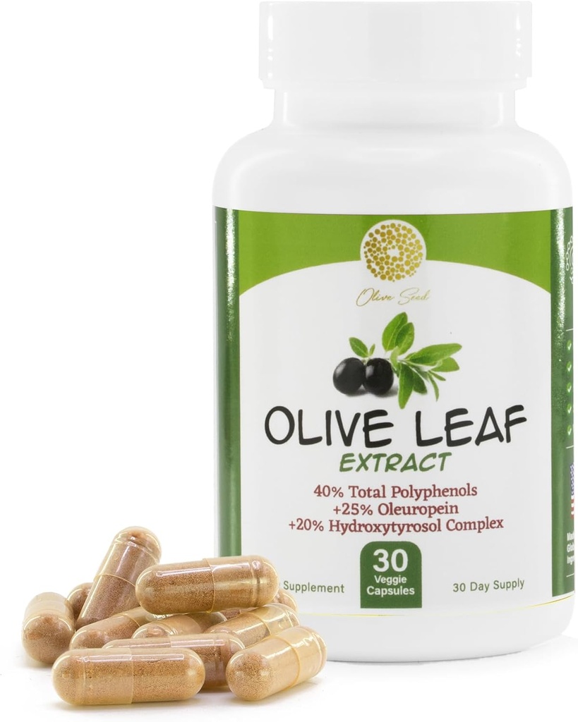 Estratto di Foglie di Oliva - 500mg - Supplemento Standardizzato al 25% Oleuropeina - 20% Hydroxytyrosol - 40% Polifenoli - Non OGM + Gluten Free + Dairy Free + Soy Free + Vegan (30 capsule)